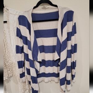 ROMY‎ Open Front Cardigan Womens Size Lg. Cotton blend nautical coastal beachy